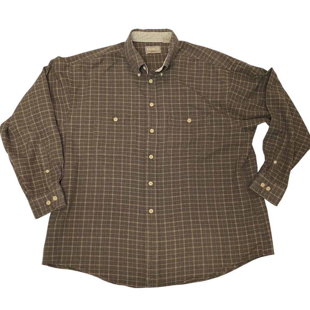 Arrow Khakis Men's XL Tall Brown Windowpane Button‎ Front Shirt Long Sleeve